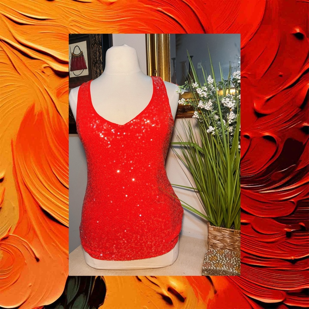 Old Navy Sparkling Red Sequin Tank Top